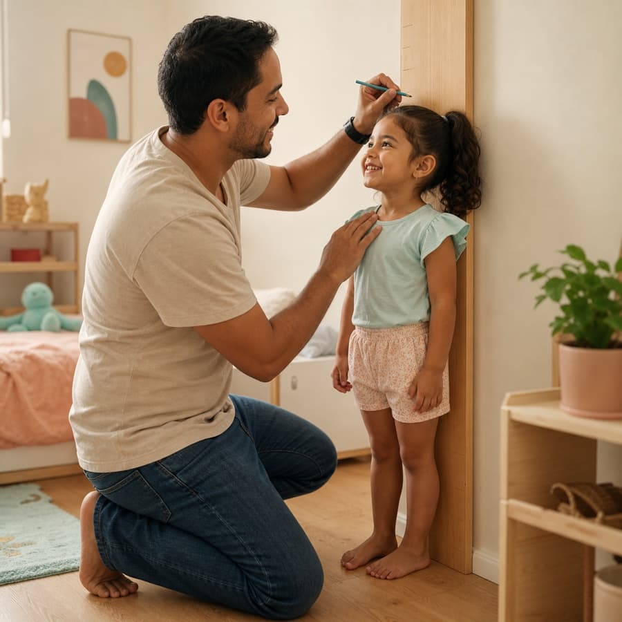 Ein Vater dokumentiert zu Hause das Wachstum seiner Tochter